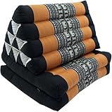 GURU SHOP Thaikissen, Dreieckskissen, Kapok, Tagesbett mit 2 Auflagen - Schwarz/orange, 30x50x120 cm, Asiatisches Sitzkissen, Liegematte, Thaimatte