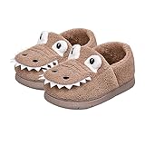 CreoQIJI Hausschuhe Junge Traktor Plüsch süße Dinosaurier Schlafzimmer Haus Innenschuhe Hausschuhe Junge Größe 35 (Khaki, 29 Little Child)