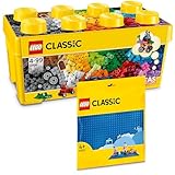 Lego Classic Bausteine Box Mittelgroß + Blaue Platte: Aufbewahrungsboxen & Platten Bundle, Steinebox Mit Bauplatte für Kinder Ab 4 Jahre - Starterset Kombi