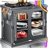 KESSER® Camping Küche faltbar | Outdoor Campingschrank 84x80cm | Küchenschrank mit Aluminiumgestell, 6 Fächer inkl. 4er Becherset, Seitentaschen & Fliegengitter | Campingküche aus UV-resistentem Stoff