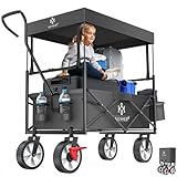 KESSER® Bollerwagen faltbar mit Dach Handwagen Transportkarre Gerätewagen klappbar mit 360° drehbare Vorder-Räder, Vorderrad-Bremse & Vollgummi-Reifen inkl. XXL Außen-Tasche, 2 Netztaschen & Abdeckung