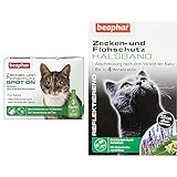 beaphar Zecken- und Flohschutz Spot On für Katzen, Zecken- und Flohschutz mit Margosa Extrakt, 3 x 0,8 ml & Flohschutz Halsband für Katzen | Zeckenschutz für Katzen