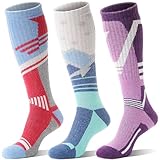 Sandsuced Merino Wollsocken Skisocken Warme Thermosocken Thermo Dicke Wintersocken für Herren Damen Winter Ski Geschenke Socken 3 Paare(Rot/Blau/Violett, M)