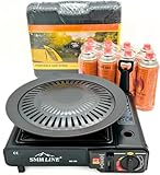 TW24 Camping Gaskocher mit Grillplatte inkl. 4 Gaskartuschen - Gaskocher - Campingkocher - Campinggrill