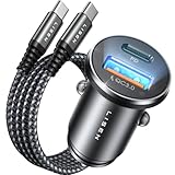 LISEN 54W Zigarettenanzünder USB C PD&QC3.0 12V USB Adapter Auto Ladegerät mit 60W USB C Kabel Metall USB Zigarettenanzünder Adapter KFZ Ladegerät USB C für iPhone 16 Pro Max 15 Samsung S25 Ultra IPad