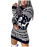 Pulli Weihnachtsstrickkleid FrauenPulli Pulli Ausschnitt O Schneeflocke Langarm Kleid Damen Glitzer Strandkleid Rot