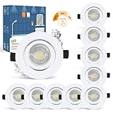 wowatt 10er 7W LED Einbaustrahler Weiß 3 Stufe Dimmbar Ersetzt 70W Halogen Spots 230V Ultra Flach 2800K Warmweiß Einbauleuchten IP44 Hell 700lm Badeinbaustrahler 68mm Schwenkbar Rund