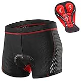 SOUUXIU Fahrradhose Herren 3D Gepolsterte Radlerhose FahrradUnterhose Schnelltrockende Radhose Radunterhose (DE/NL/SE/PL, Alphanumerisch, XL, XXL, Regular, Regular, Schwarz und Rot)