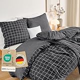 Blumtal Biber Bettwäsche 135x200 + 80x80 cm Baumwolle 2teilig - Flanell Bettwäsche 135 x 200 Oeko-TEX zert. & ultraweich - 60 °C waschbare Flanell Winterbettwäsche mit edlem Wendedesign - Anthrazit