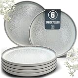 Steingut Teller groß 6 Pers. Ibiza Hochwertiges Mediterranes TEST SEHR GUT Steingut Speiseteller Set - Spülmaschinen-, Mikrowellen- und Kratzfest - Stylisches Essteller Set - Pure Living in Beige