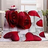KBDQGX Warme Kuscheldecke Flanell Decke Microfaser Fleecedecke 130X150Cm 3D Rote Rosenblätter Drucken Sofadecke Weiche Flauschige Wolldecken Tagesdecke Wohndecke Für Erwachsene & Kinder