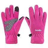Arcweg Handschuhe Kinder Fleece Warm Laufhandschuhe Winter Gloves rutschfest Fahrradhandschuhe Touchscreen Winterhandschuhe Jungen Mädchen Fingerhandschuhe Camping Laufen Altrosa L-XL 7-8 Jahre