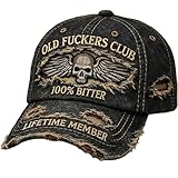 Old Fuckers Club – Vintage-Baseballmütze, Old Fuckers Club Verstellbare Mütze im Used-Look mit Stickerei „100% Bitter Lifetime Member”, für Familie, Freunde, Outdoor, Reisen, Sport, Pendeln (B)