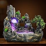 Zimmerbrunnen Wasserfall Garten Beleuchtung Grüne Pflanz Steingarten Zier Dekor Ornament für Indoor Home Office Desktop Dekoration