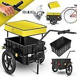 KESSER® Fahrradanhänger, Lastenanhänger, Handwagen mit Kupplung, Hochdeichsel, für Fahrrad Transportanhänger Transportbox mit 70 Liter Volumen, Max. 60kg, + Zubehör für Fahrräder mit 26-28, Gelb