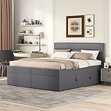 Tkopy Boxspringbett 140x200 mit Bettkasten, Doppelbett Polsterbett mit Lattenrost, Bett, Betten, Bettgestell mit Stauraum, Schlafzimmer Komplett, Stauraumbett (Grau, Doppelbett 140x200), TkopyBed0615