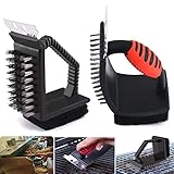 MTOMDY 3-in-1 Multifunktionale Grill-Reinigungsbürste, mit silberfarbenen Kupferborsten, Grillbürste und Schaber, Gummigriffe, gute Griffe, geeignet für alle Grills (2 Stück)