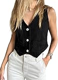 Imily Bela Jean Weste Damen Sommer Ärmellose V-Ausschnitt,Sexy,Knopfleiste,Elegant Denim Jeansweste Lässig Outdoor Tops Streetwear(Schwarz,L)