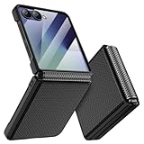 Doeshine für Samsung Galaxy Z Flip 7 Hülle [Not für Flip 7FE] mit Scharnierschutz & Displayschutzfolie, Rutschfester Textur, Hard PC Militär Stoßfest Schutzhülle Kratzfest Rugged Cover (Schwarz)