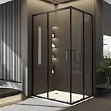 Goezes Eckeinstieg Duschkabine Schwarz 100x100x185cm Schiebetür, Duschabtrennung Dusche aus 6mm ESG Glas Duschwand, Schwarz Eckdusche Duschtür