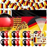 XXL Deutschland Deko EM 2025 Fanartikel Dekoration Set, Deutschland Flagge 90x150 cm, Deutschland Girlande 8m, Klein Deutschland Flagge, Folienballon, Luftballons für Fußball WM EM Nationalfeiertag