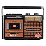 Lychee Tragbarer Retro-Kassettenspieler und -rekorder mit AM/FM/SW1-2 Vier-Band-Radio, eingebautem Lautsprecher, 3,5-mm-Kopfhörerbuchse, unterstützt SD/USB-Eingang (F-319BT)