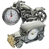 GRADENEVE 2 Stück Vintage Wecker in Motorrad und Fahrzeugform Tischuhr aus Kunststoff Dekorativer Retro Wecker für Schlafzimmer und Büro