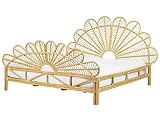 Bett Rattan Hellbraun Lattenrost 180x200 cm Kopf- & Fußteil Pfauform Florentine
