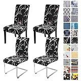 Alishomtll Stretch Stuhlhussen 4er/6er Set Schwarze Stuhlbezug Schwingstuhl Elastische Stuhlhussen Abnehmbarer Waschbarer Stühle Schutz für Esszimmer Restaurant Hotel Bankett (Pflaumenblüte, 4 Stück)