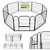Juskys Welpenauslauf - Welpenlaufstall 8-teilig aus Metall- Freigehege mit Tür - Welpengitter für Hunde, Hasen & Kleintiere (160x160x60 cm)
