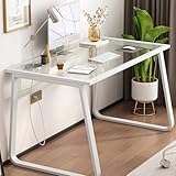 SDCGB Moderner Schreibtisch für das Heimbüro, Klare Gehärtetem Glas Schreibtisch mit Metallrahmen Studenten Schreibtisch Kleiner Computertisch(100x60x72.5cm, White)