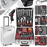 MASKO® Werkzeugkoffer 1299-teilig gefüllt | Werkzeugset im Aluminiumkoffer | Werkzeugkasten mit Rollen | Werkzeugkiste Haushalt, Haus, Hobby, KFZ | Trolley-Funktion | Profi Werkzeugwagen Handwerkzeug