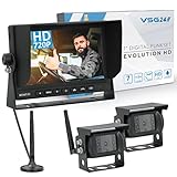VSG24 7“ Evolution HD Funk Rückfahrsystem für Wohnmobil & LKW, KFZ Set kabellos inkl. 2X Rückfahrkamera + Monitor, einfach zum DIY Nachrüsten 12V-24V, Kamera digital, Auto Rückspiegel Einparkhilfe