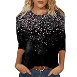 3/4 Arm Shirt Damen mit 3D Druck Rundhalsausschnitt Elegant Bluse Lässige Langarmshirt Outdoor Freizeitshirt Sommershirts Casual Modern Oberteile Freizeit Party Style Tops Tshirts