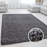 Miovani Hochflor Teppich 60x110 cm Grau - Besonders weicher Shaggy Teppich in vielen Farben & Größen für Dein gemütliches Zuhause - Teppich Wohnzimmer & Schlafzimmer