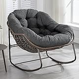 Villeston Outdoor Patio Schaukelstühle, Überdimensionierter Papasan-Schaukelstuhl für Innen mit Gepolstertem Kissen - Ei-Schaukelstuhl für Wohnzimmer, Veranda, Garten, Terrasse, Hinterhof