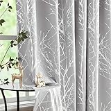FMFUNCTEX Grau Silber Blickdichte Vorhänge Metallic Zweig Muster Verdunkelungsvorhänge mit Ösen Thermovorhang Hitzeschutz Gardinen für Wohnzimmer Schlafzimmer 2er Set, 245 x 132 cm (H x B)