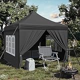 WOLTU Pavillon Das Spitzdach, Faltpavillon mit 4 Seitenwänden, Gartenpavillon wasserfest stabil UV-Schutz, Pop Up Partyzelt Outdoor, höhenverstellbar, mit Reißverschlusstür Fenster Tragetasche, Grau