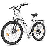 ESKUTE 26 Zoll E-Bike für Erwachsene, 7-Gang Elektrofahrrad mit abnehmbarem 36V 13Ah Akku, 25 km/h, 50–100 km Reichweite, Elektro Citybike für Pendler, IP65 wasserdicht, Weiß