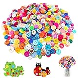 1000 Stück Bunte Knöpfe, Runde Bastelknöpfe, Kunststoff Bastelknöpfe Kinderknöpfe Set, Rund Farbige Knöpfe Verschiedene Größen und Farbe für Kinder DIY Basteln Painting Geschenk Deko