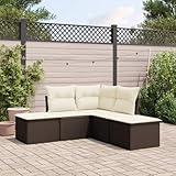 UJCHVHN Outdoor Möbel 5-teilig Gartensofa Set mit Kissen Braun Poly RattanMöbel