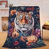 Ti-ger Flanell-Fleece-Decke, flauschig, Plüsch, superweich, gemütlich, warm, Ti-ger-Dekor, Stofftier-Bettwäsche, Geschenke für Jungen, Mädchen, Kinder, Erwachsene, Männer, Frauen, Überwurf-Blan-Decken