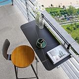 Balkonhängetisch für den Außenbereich, klappbarer Beistelltisch für Garten, Terrasse, platzsparend, Geländer, montierter Tisch (schwarz, 80 x 35 cm)