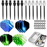 Ohaoduo 12pcs Edelstahl Dartpfeil-Spitzen Schwarz,Silber,Gold 2BA Steel dartpfeile Spitzen Metall，Steel Dart Tip + 12 pcs Dartpfeil-Flights und Dart gummiring in Aluminiumbox (12pcs HEI Zhen)