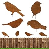 4 Rost Vögel, Vögel Deko Rostige Gartendeko mit Schraubgewinde, Vögel Gartenstecker Rost Deko Gartendeko, Metall Gartenstecker Vögel Stecker Baumstecker, für Garten Patio Park Zaun AST Dekoration