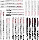 WORKPRO Professional Stichsägeblätter Set, 25tlg.T-Schaft Stichsägeblätter aus HSS/BIM/HCS für Holz,Kunststoff und Metall, inkl. Kunststoff-Box