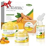Weixinbuy Gesichtspflege Set Damen Kurkuma Hautpflege mit Vitamin C, Gesichtspflege Set Enthalten Kurkuma Seife Gesichtscreme Turmeric Oil Scrub, Beauty-Geschenksets Face Moisturizer Skincare Set