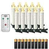 XMTECH 10 Stück LED Kerzen LED Lichterkette Kabellos Warmweiß Kerzenlichter Flammenlose Weihnachtskerzen mit Fernbedienung und Batterie, Christbaumkerzen für Weihnachtsbaum, Weihnachtsdeko, Party