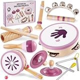 BUYGER Percussion Instrumente für Kinder, Baby Montessori Musikspielzeug aus Holz, Musikinstrumente mit Tamburin, Becken, Holzspielzeug Geschenke für Kinder ab 1 Jahre