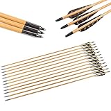 ELONG OUTDOOR 12X 28 30' 32' Stück Handgemacht Holzpfeile Bogenpfeile mit 4' Fletching Truthahnfeder Blechspitze für Langbögen Recurve Bögen Bogensport